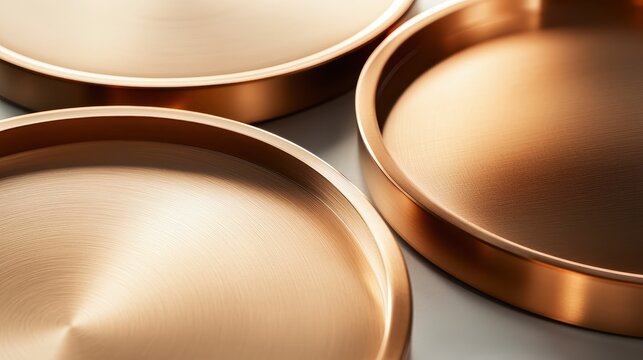 Close up abstract of polished gold metallic surfaces with curved edges creating a modern, luxurious design aesthetic.