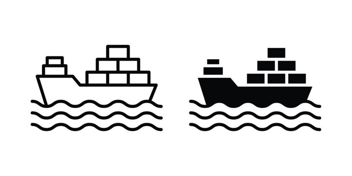 Logistic Ship icon design illustrator set. Icons in line and clipart