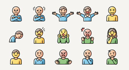 Fototapeta premium Collection of cartoon faces showing different emotions and feelings.