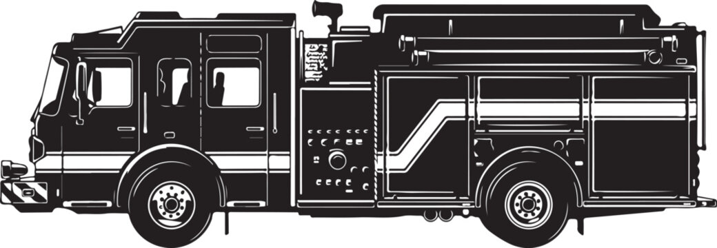 Fire truck, emergency vehicle, black and white illustration, vector graphics, fire engine, rescue vehicle