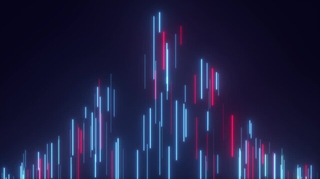 Dynamic Data Visualization: Abstract, luminous lines of blue and red light pulse with energy against a dark backdrop. A stunning display of modern technology and the flow of information.