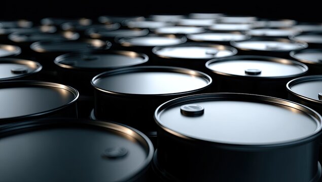 Rows of Industrial Metal Barrels Stored in a Warehouse Setting.