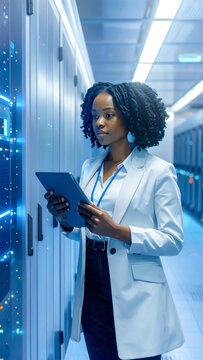 IT-Techniker pr&uuml;ft Server und Netzwerkkabel im Rechenzentrum
