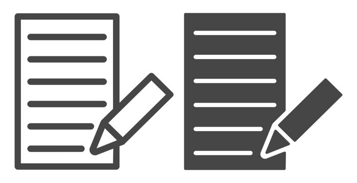 Note paper element with pen outline and solid writing symbol on transparent background