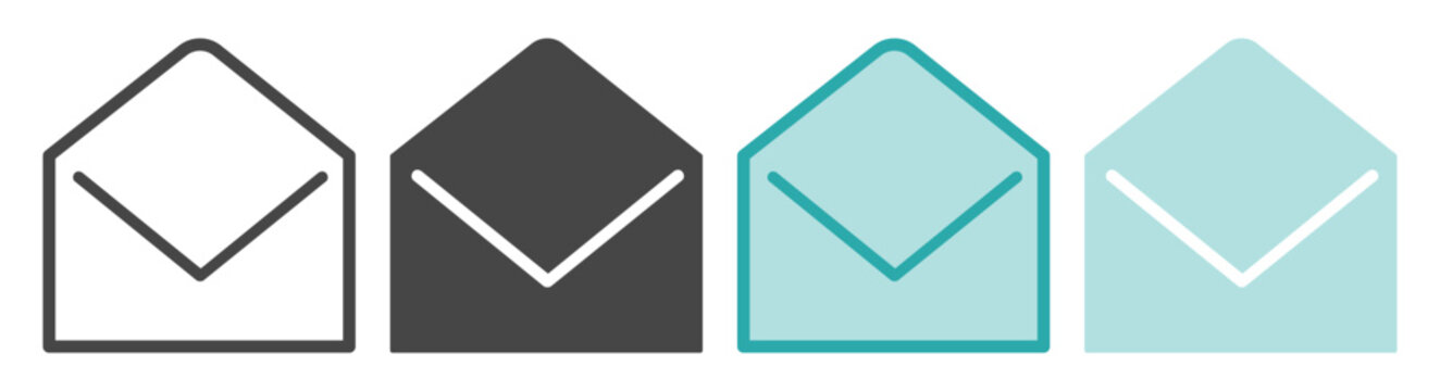 Envelope symbol set with outline and solid filled mail objects on transparent background