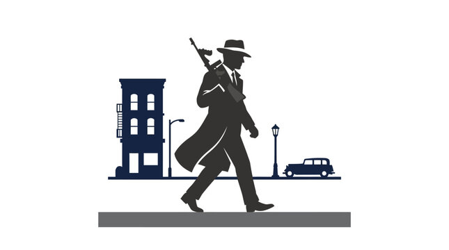 Gangster Walking with Gun, Retro City Scene