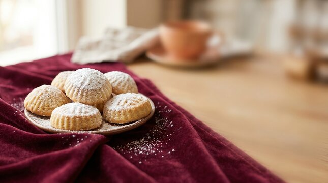 Traditional Maamoul cookies served on a velvet cloth for festive celebration
