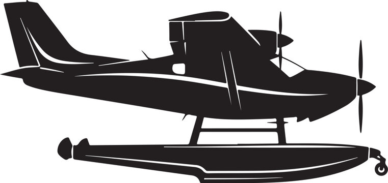 Black seaplane, vector airplane, float plane, silhouette aircraft