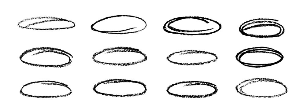 Crayon oval scribble line with hand drawn chalk, pencil, pen and charcoal.  Doodle with highlight brush stroke and circle mark. Vector check crayon with sketch squiggle line