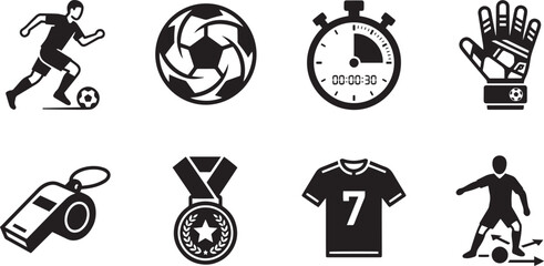 Soccer stadium equipment and accessories icon set © Syed
