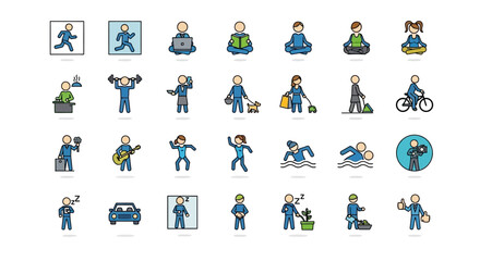 Fototapeta premium Collection of Diverse People Icons Representing Various Activities and Professions.