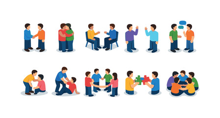 Fototapeta premium Diverse group of people interacting in various collaborative and supportive ways