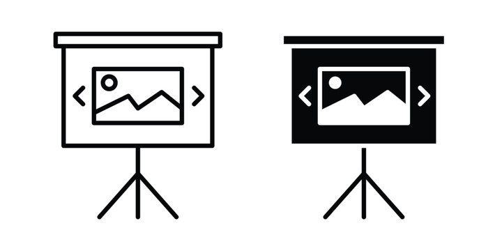Slideshow icon design illustrator set. Icons in line and clipart