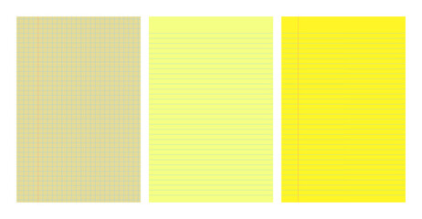 Set of yellow legal pad pages with lined or grid designs © dniprodd