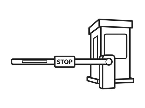 Security gate with stop sign barrier arm blocking access control entry point