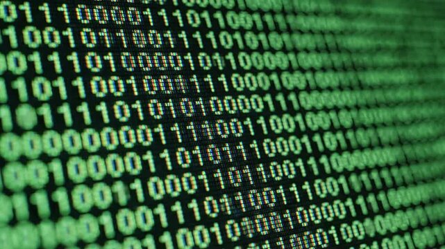 Digital Data Stream Flowing Binary Code on Screen