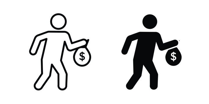 Thief icon design illustrator set. Icons in line and clipart
