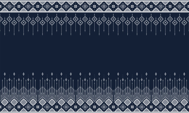 Geometric ethnic batik pattern in white and navy colors. Traditional tribal vector background with ornamental line art. Seamless style illustration for fabric, textile, and cultural design projects