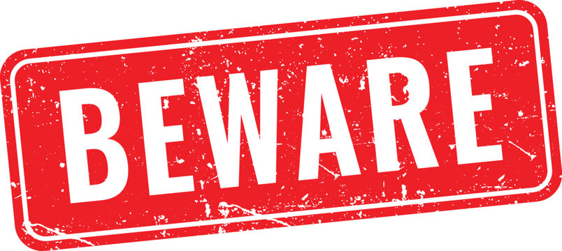 beware red rubber stamp grunge vector icon designed for prominent high visibility safety warning notification