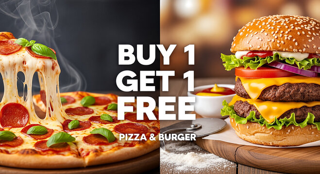 Delicious Pizza and Burger Combo Meal.