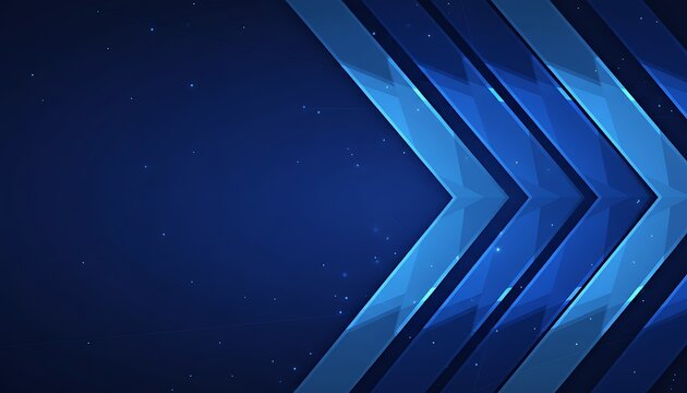 Abstract dark blue background with glossy geometric arrow shapes.