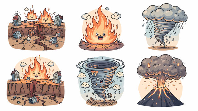 Disaster icons of fire tornadoes.