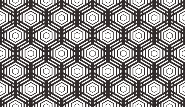 Seamless Black and White Geometric Hexagon Pattern Background