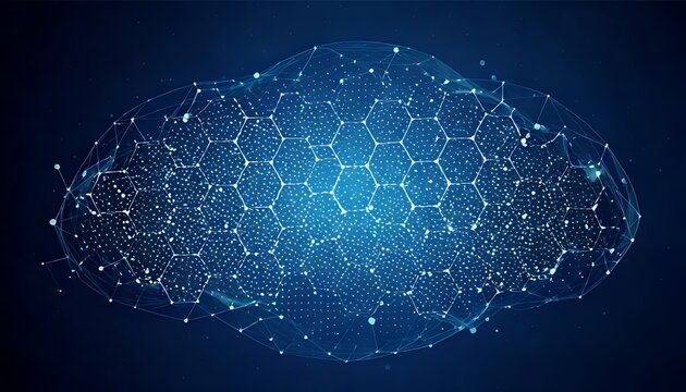 Abstract Digital Cloud Computing Concept with Hexagonal Network Structure.