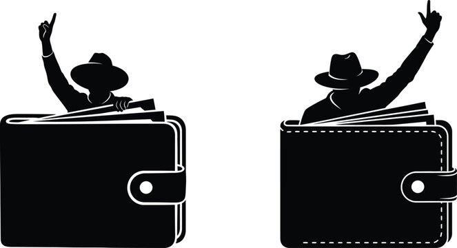 Wallet thief silhouette stealing money and breaching financial security
