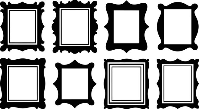 Collection of ornate picture frames in various styles on a white background