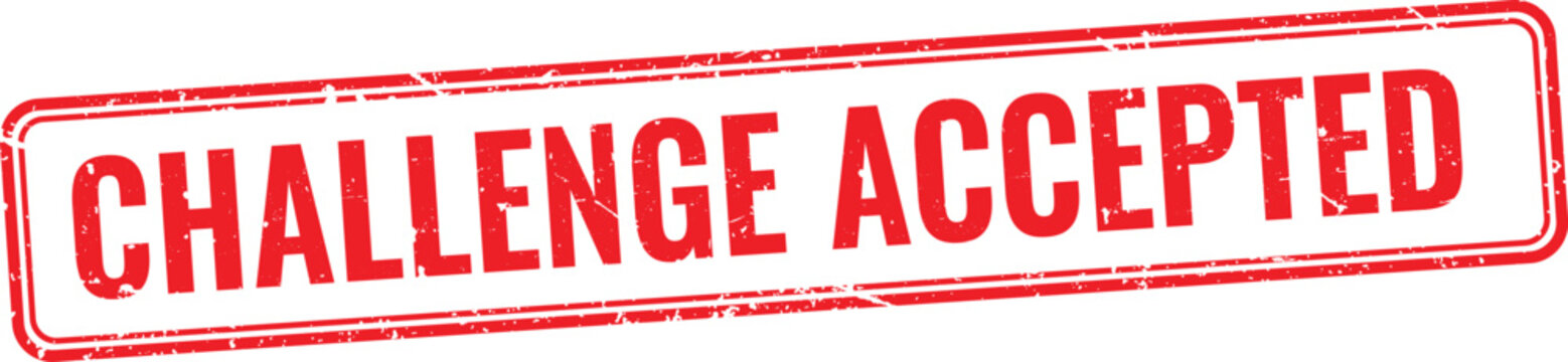 Challenge Accepted Line Border Red Stamp Vector Flat Graphic Icon
