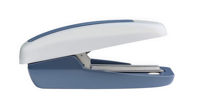 Blue and white stapler isolated on white background