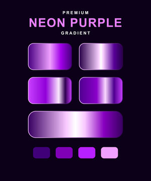 Neon purple gradient swatches featuring violet and magenta metallic shades. Rounded rectangles with glossy finish. Professional design tool for UI and UX application interface projects.