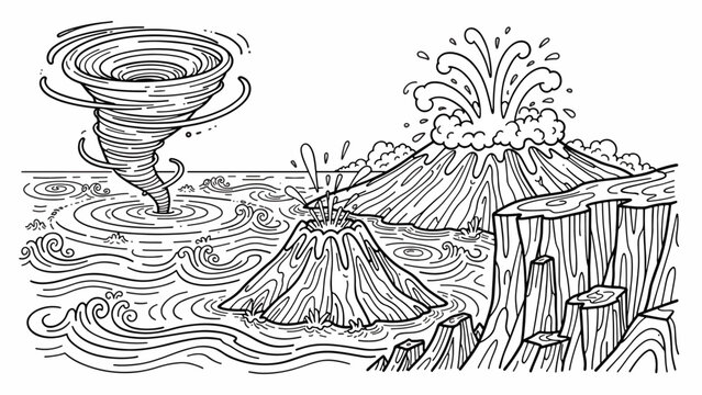 Tornado over Volcano Ocean Water.