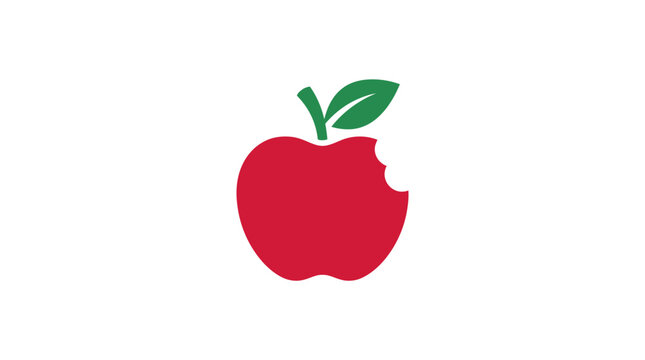 Red apple with bite mark flat vector illustration on white background
