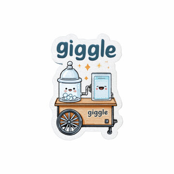 Whimsical ice cream cart labeled giggle with smiling face