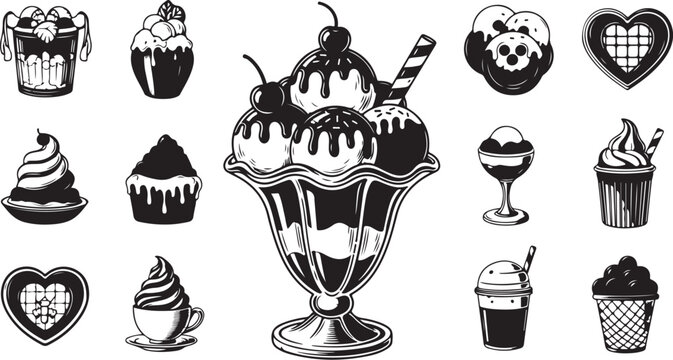 Black and White Dessert Icons Collection Illustration