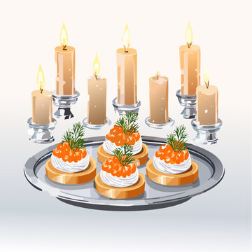 Festlich angerichtete Lachs-Canap&eacute;s mit Frischk&auml;se, Dill und Kaviar