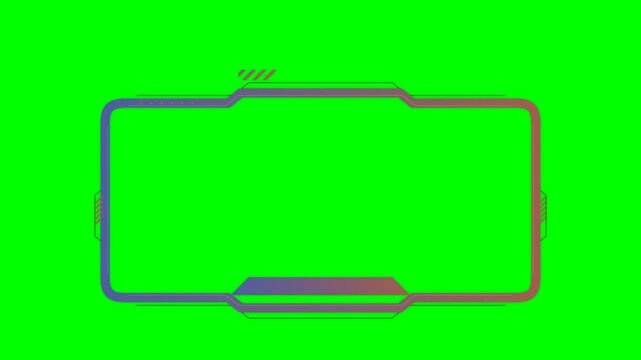 Animated futuristic hud frame overlay with purple pink gradient for gaming video editing and live streaming on green screen chroma key background