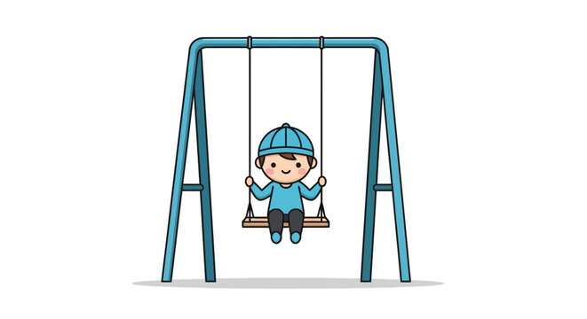 Little boy sitting on swing set.
