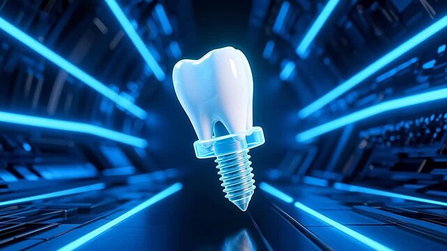 White tooth model in high-tech blue light