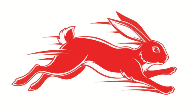 Fast Red Rabbit Running Silhouette with Speed Lines