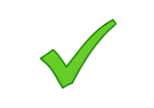Hand drawn green check mark symbol for approval and task completion isolated on transparent background