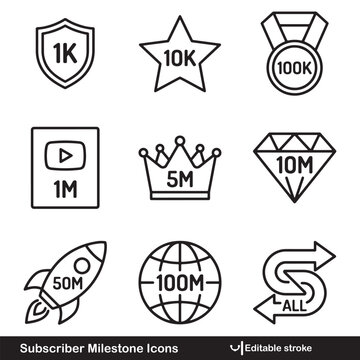 Subscriber milestone icons set with achievements badges Vector