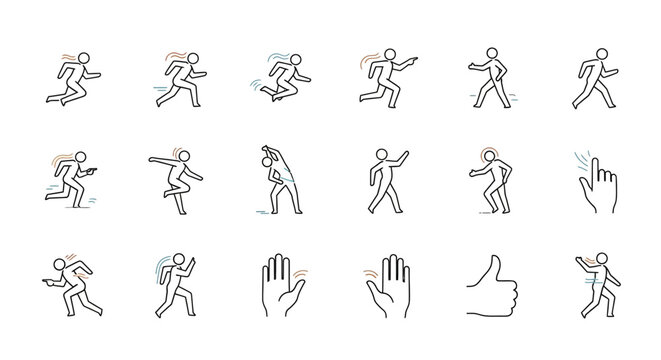 Collection of stick figure icons representing various actions and gestures.