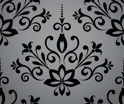 Floral pattern. Seamless vector background. Vintage wallpaper in the Baroque style. Gray and black ornament for fabric, wallpaper, packaging. Ornate Damask flower illustration