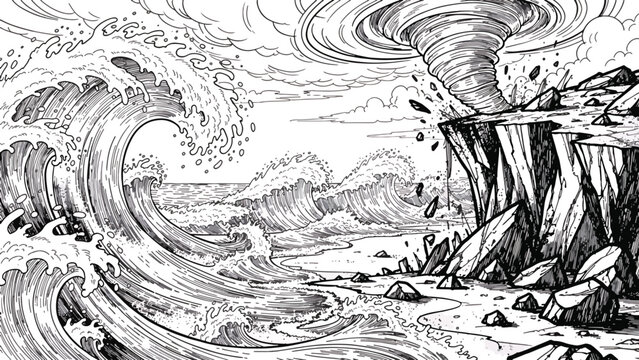 Large ocean wave crashing against cliff.