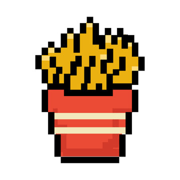 pixel fries fast food retro 8-bit video game art.