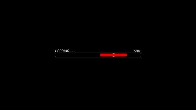 Loading bar displays a red progress indicator against a stark black background to represent the ongoing digital processing state of a computer system preparing data for the user in a modern interface.