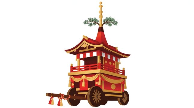 Traditional Japanese Festival Float Representing Cultural Heritage in Flat Vector Style for Educational Travel Content